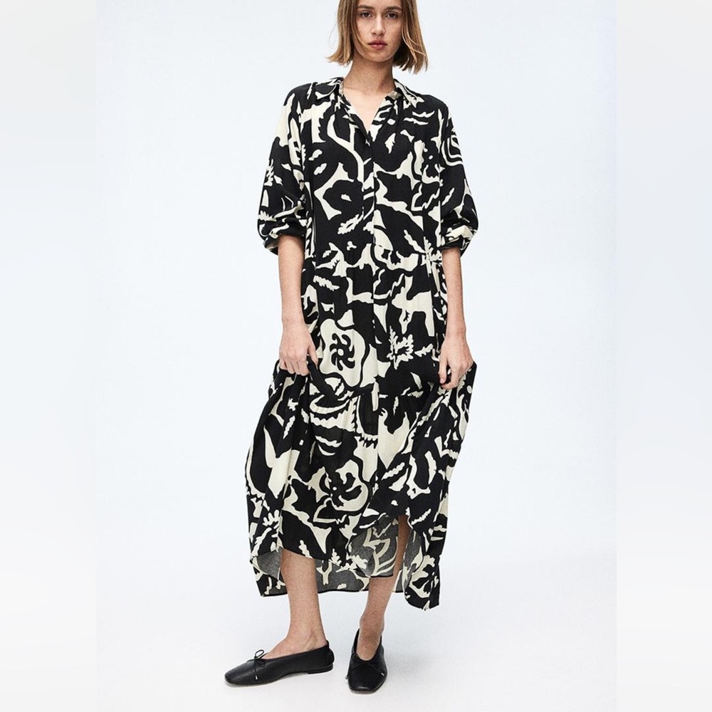 H&M Black and Cream Abstract Print Maxi Dress